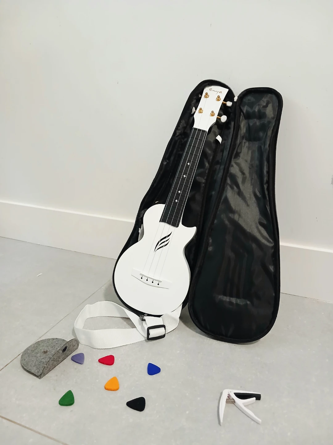 Enya White Ukulele with Accessories