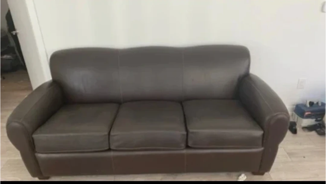 Three-Seater Brown Leather Sofa