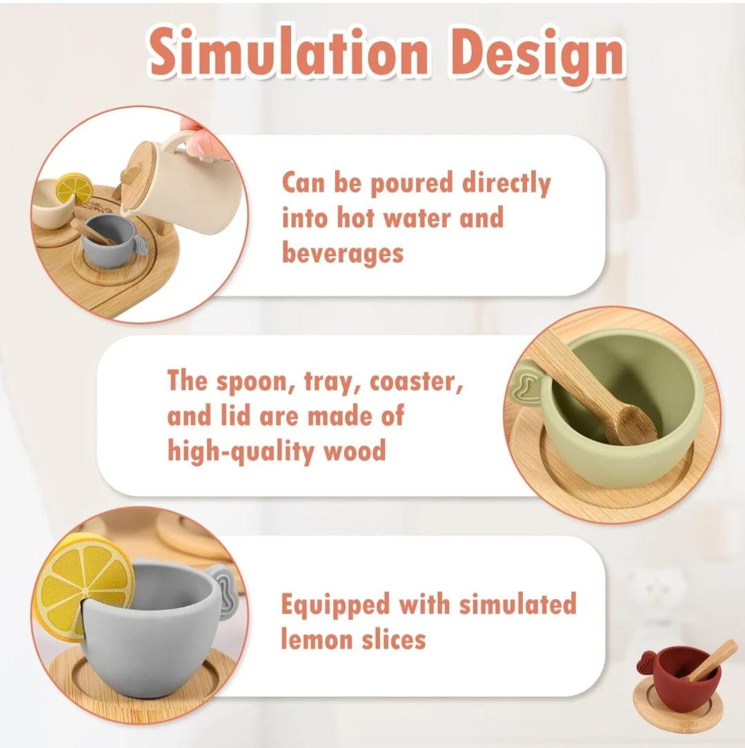 Kids Kitchen Toys Wooden and Silicone Tea Set - photo 3