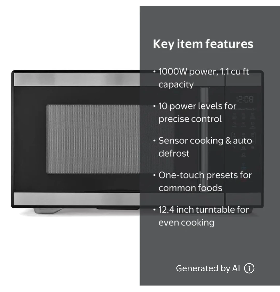 1000 Watt Hamilton Beach 1.1 Cu. Ft. Sensor Microwave - photo 2