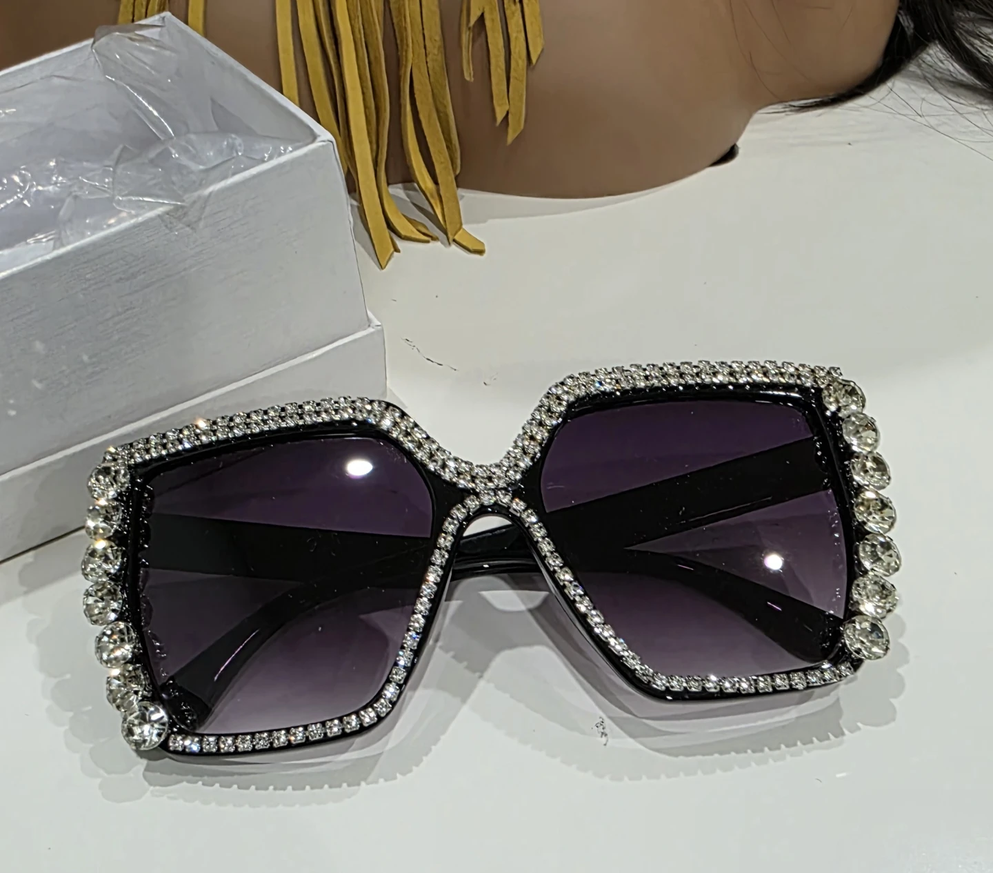 Oversized Square Rhinestone Sunglasses