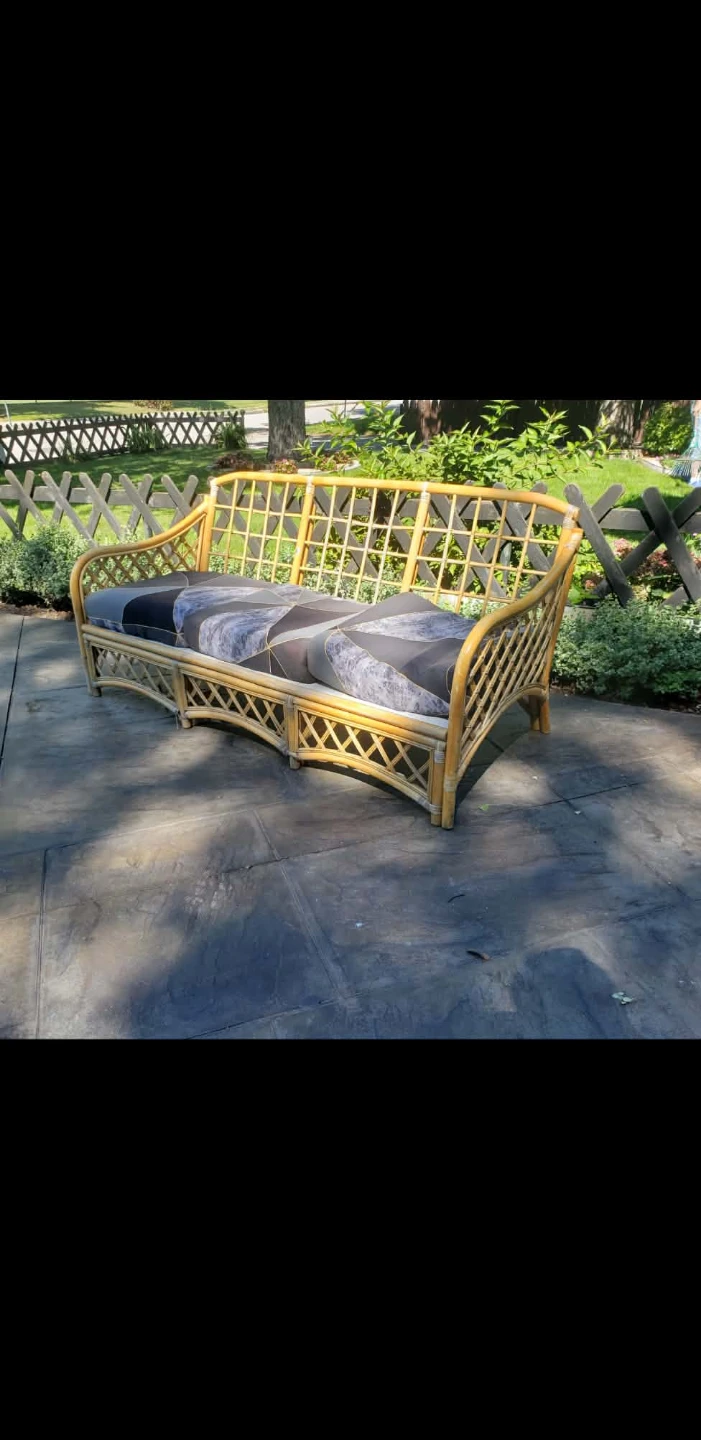 Vintage Rattan Three-Seater Sofa