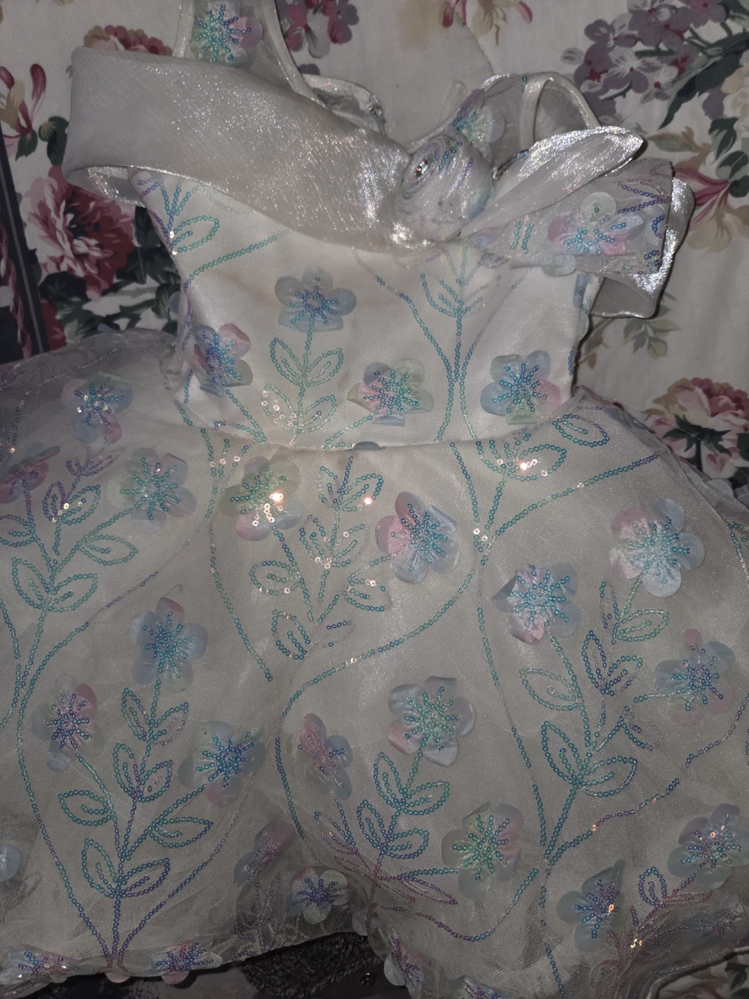 White floral sequin dress