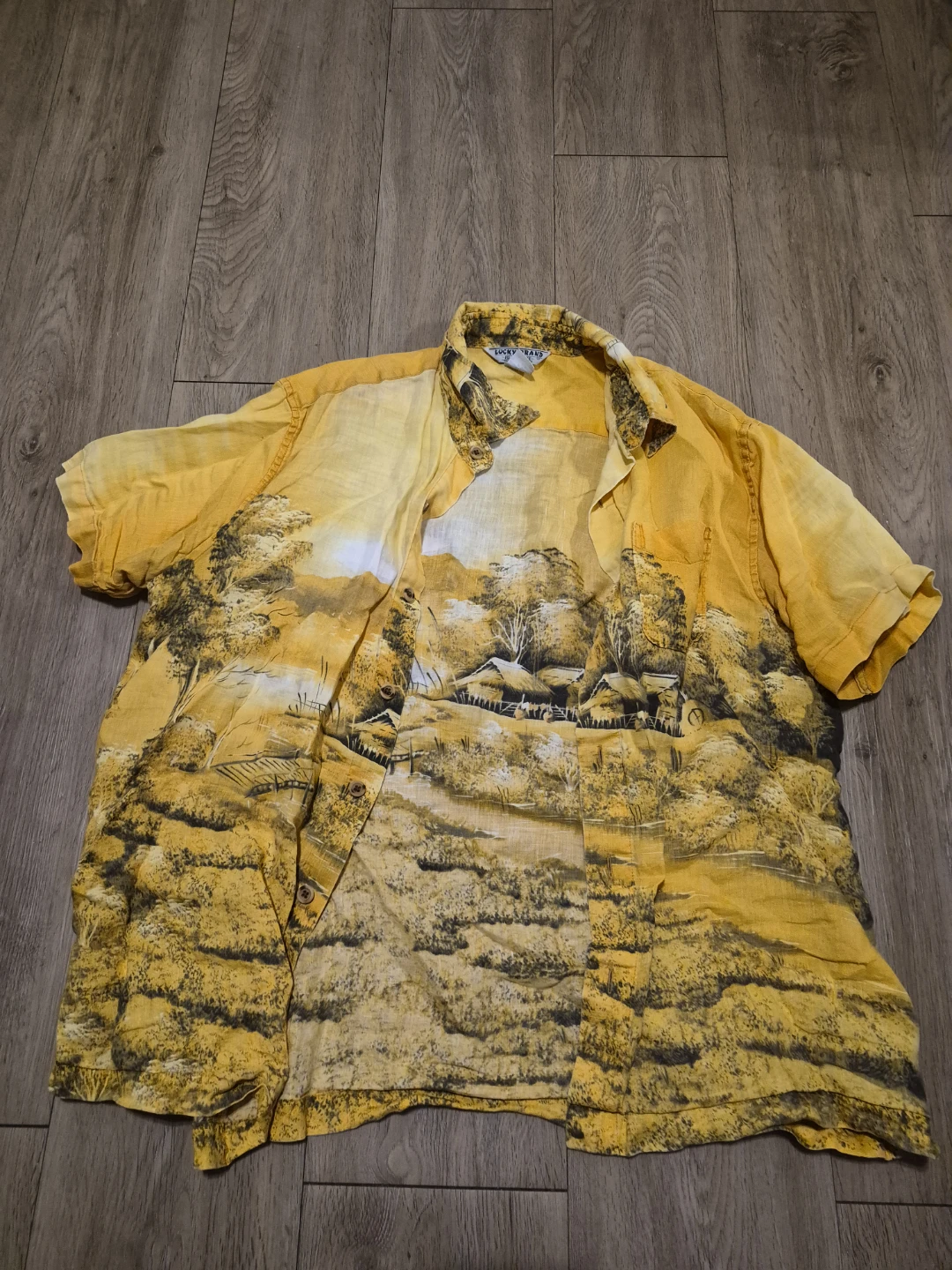 Size L Lucky Brand Island-Vibe Linen Shirt Yellow - photo 3