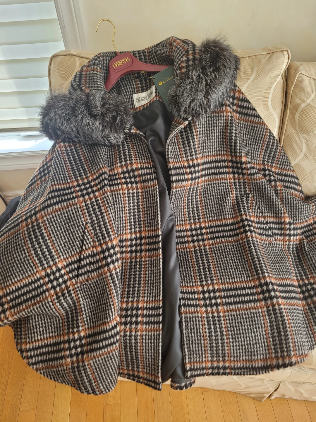 Barringtons Plaid Cape with Fur Trim