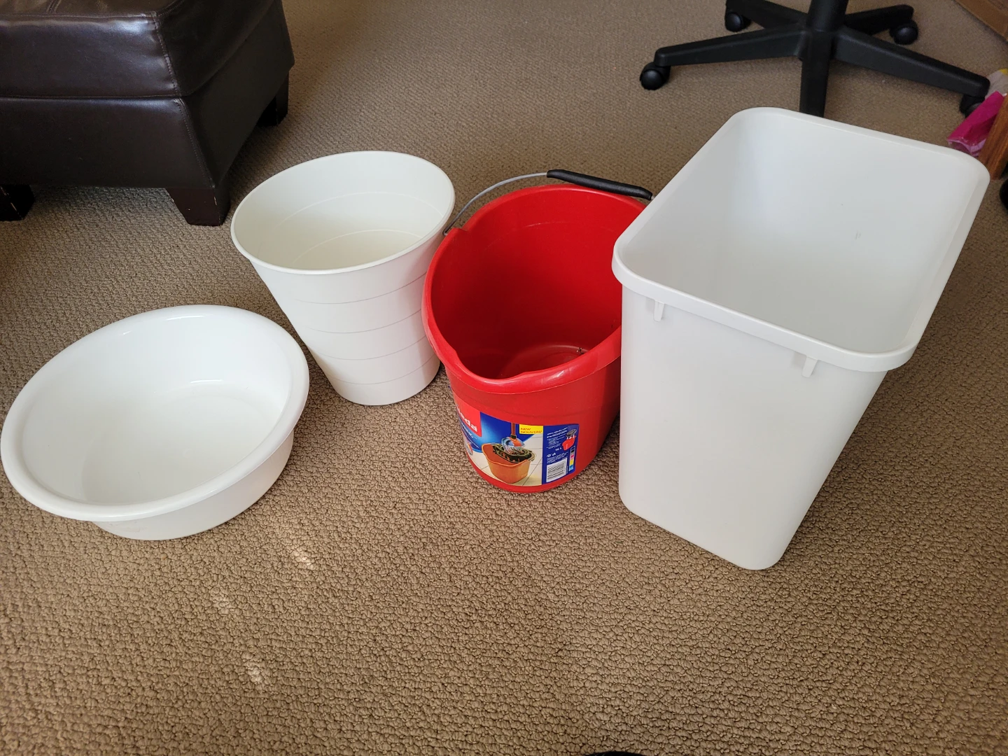 Assorted Household Buckets and Basin