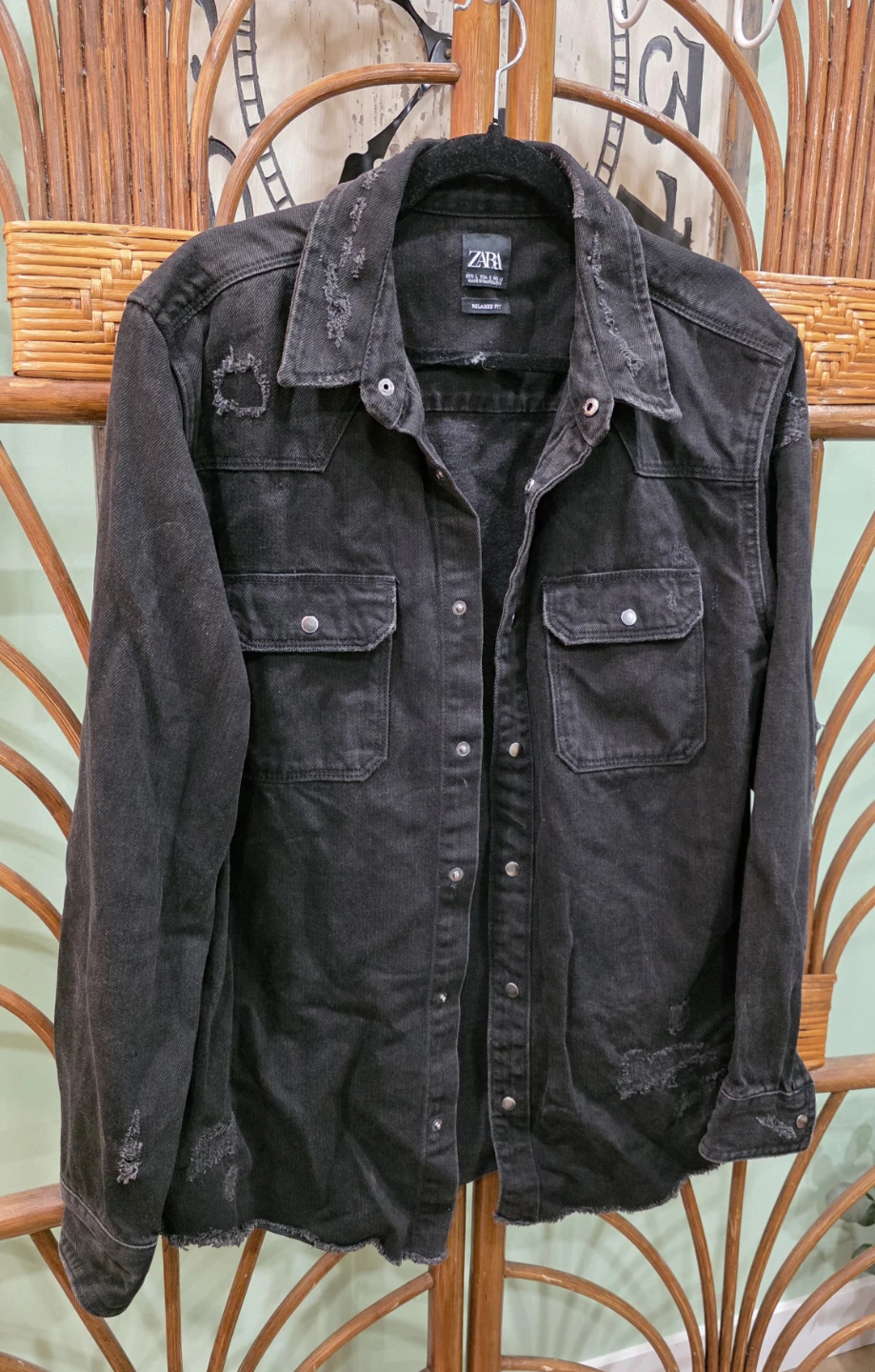 ZARA Black Distressed Men's Denim Jacket - photo 2