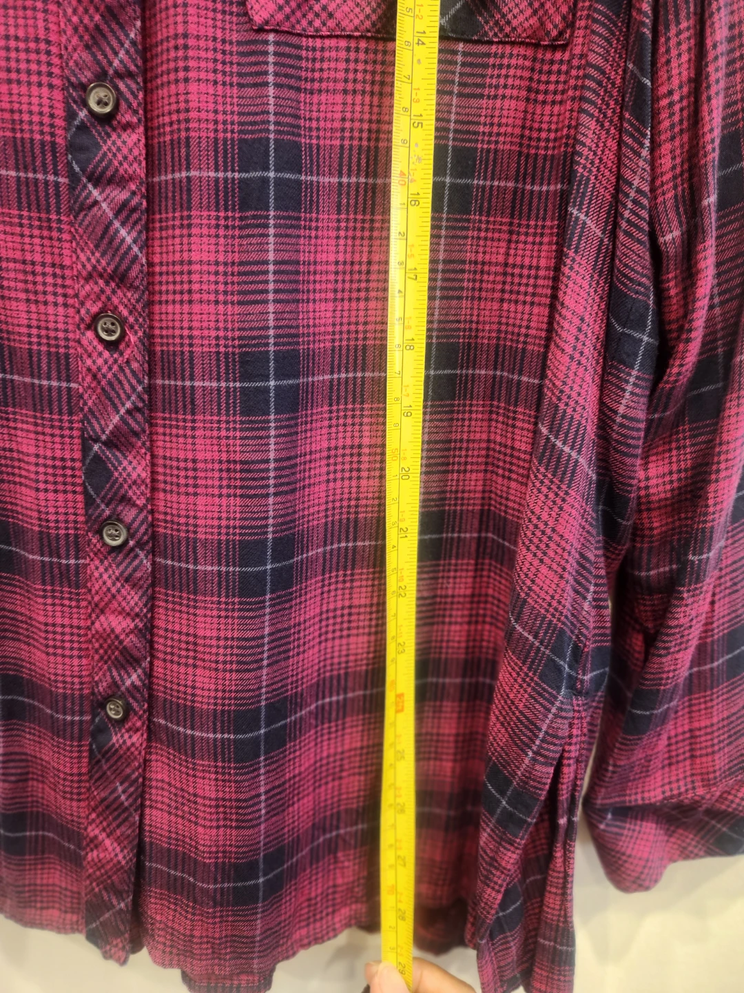 Denver Hayes Pink and navy plaid button-up shirt - photo 3