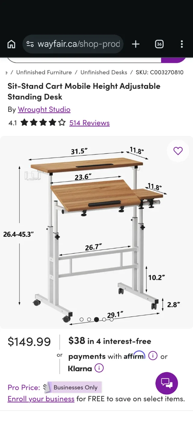 Wrought Studio Mobile Sit-Stand Desk - photo 2