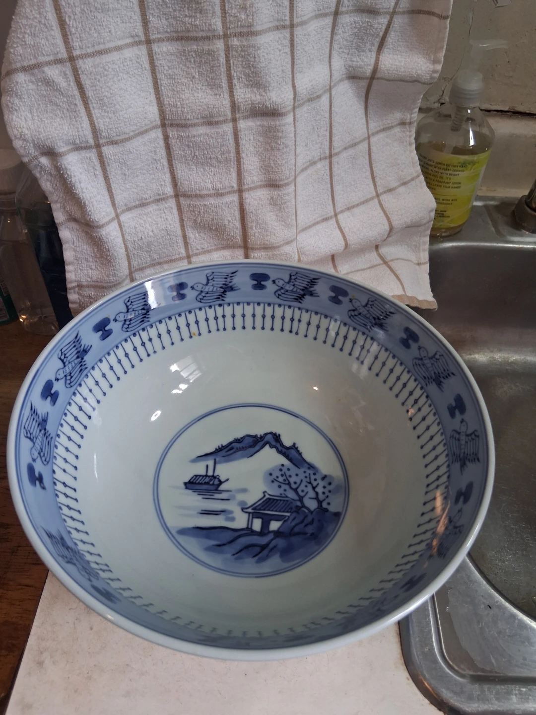 Blue and White Ceramic Serving Bowl