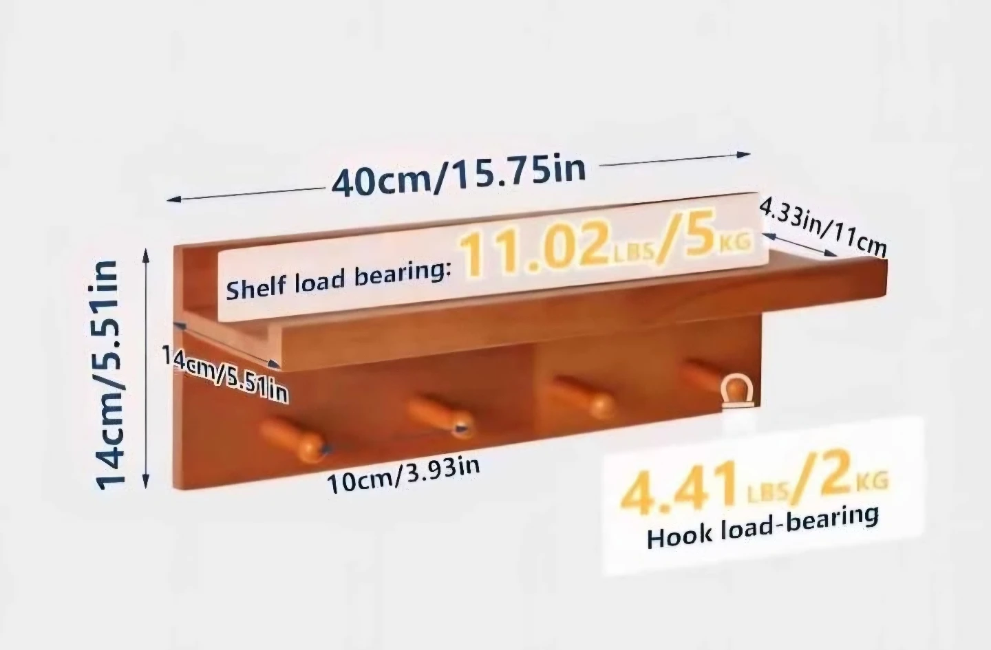Wooden Wall Shelf with Hooks - photo 2