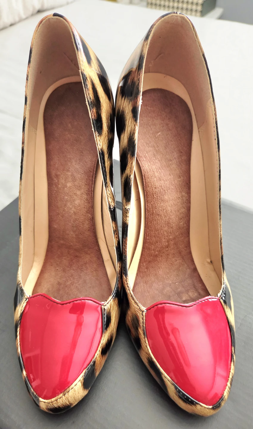 Leopard Print Stilettos with Red Heart Accents