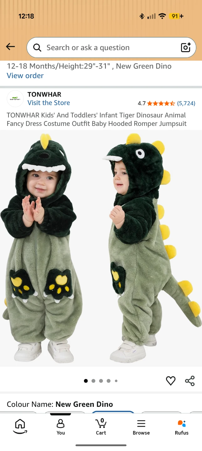 TONWHAR Green Dinosaur Romper Jumpsuit 12-18 Months - photo 2
