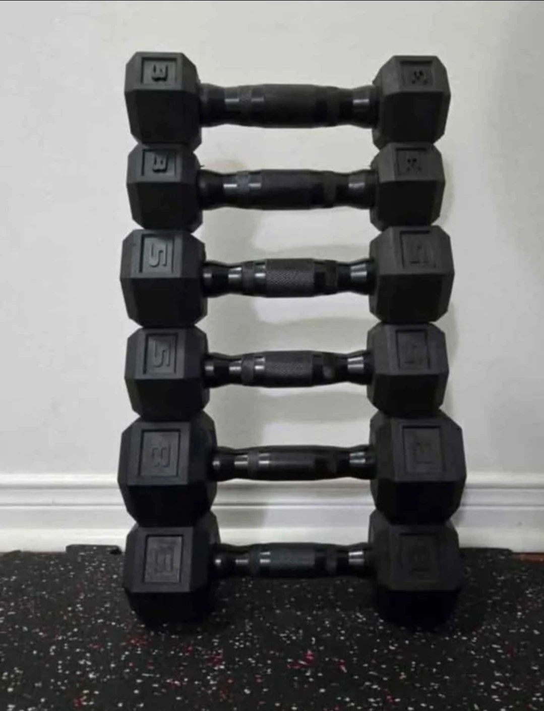 3lb, 5lb, 8lb Black Handle Rubber Hex Dumbbell Set - Brand New!
