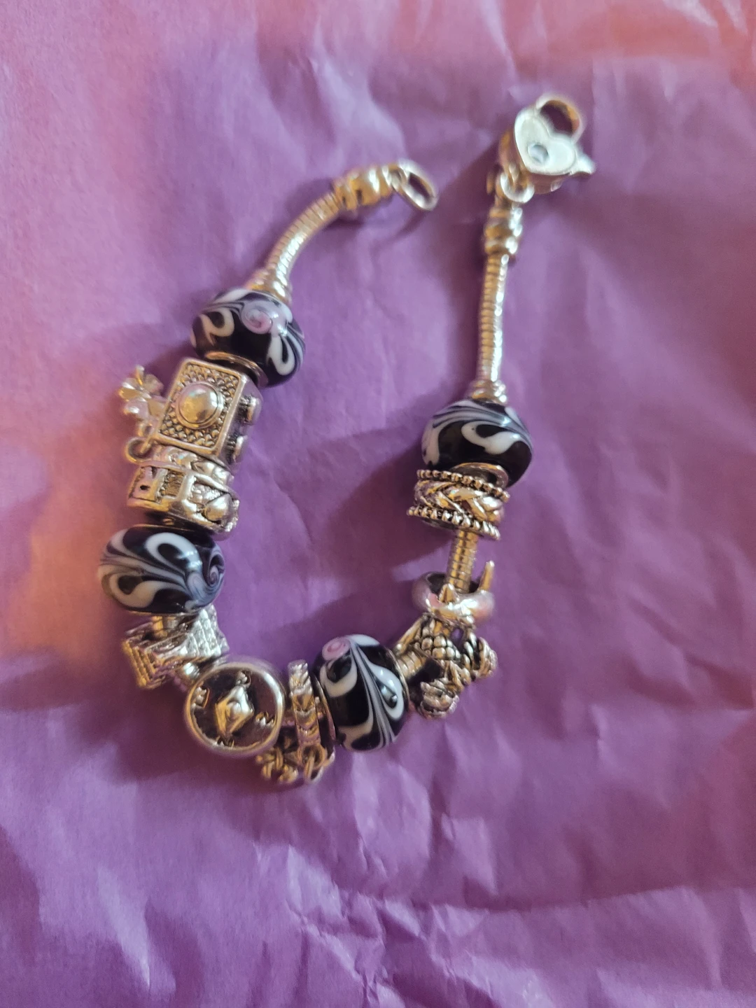 Charm Bracelet with Black and White Beads - photo 5