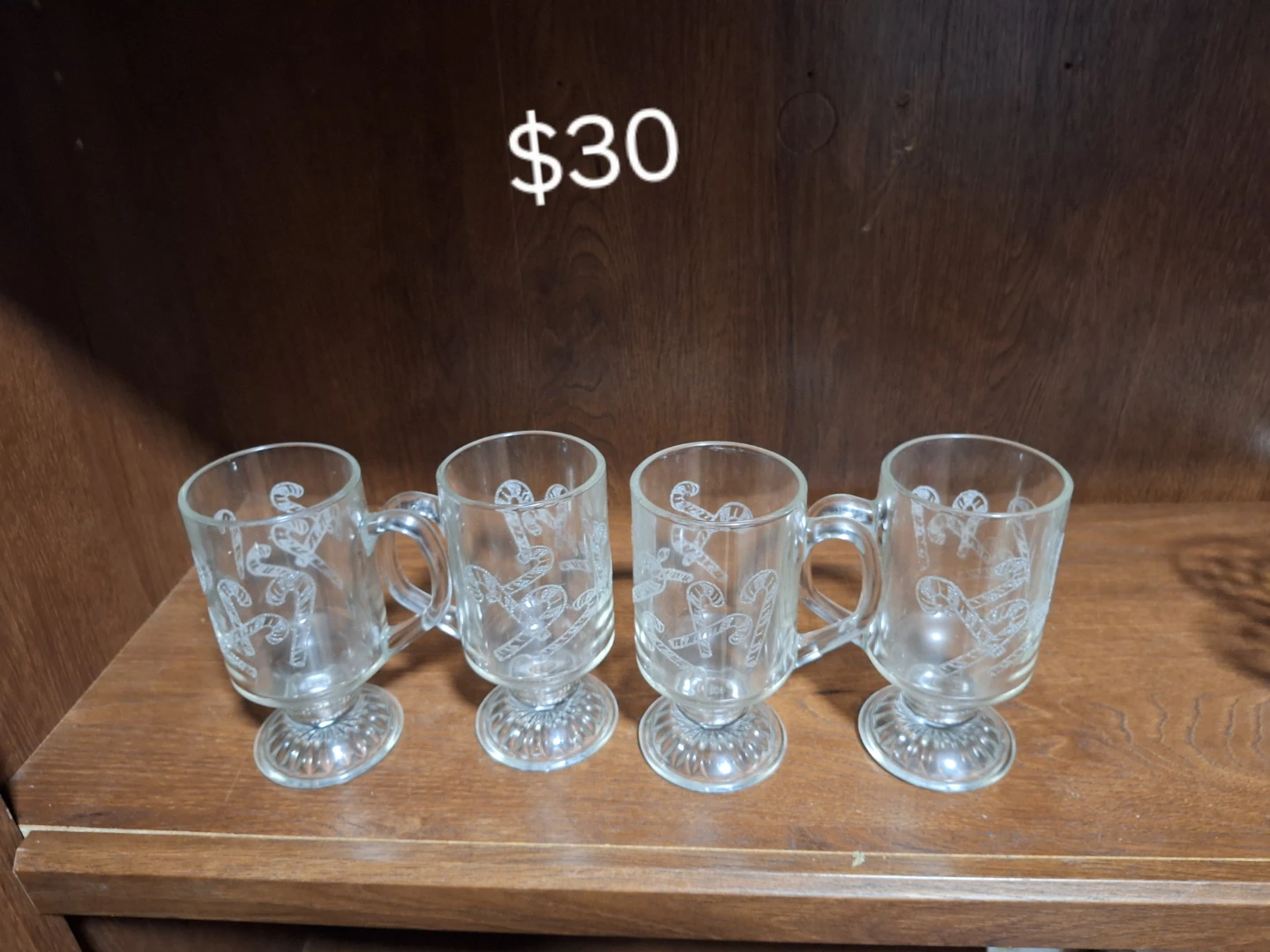 Set of 4 Glass Candy Cane Mugs
