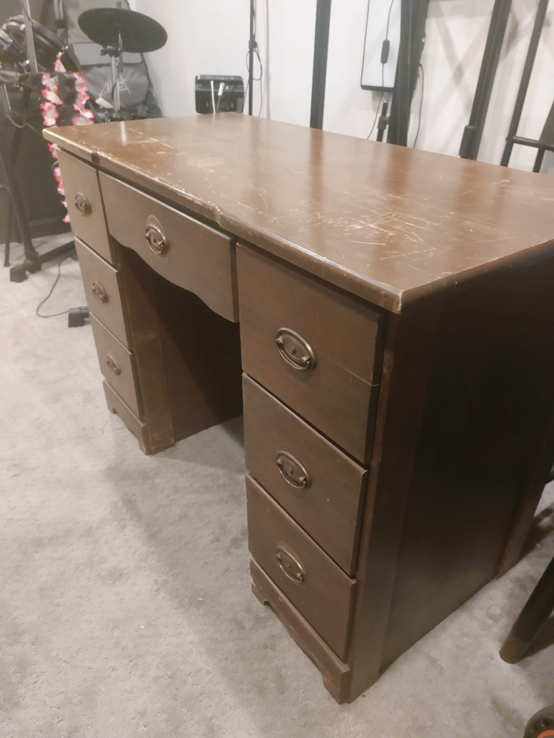 Vintage Wooden Desk with Drawers