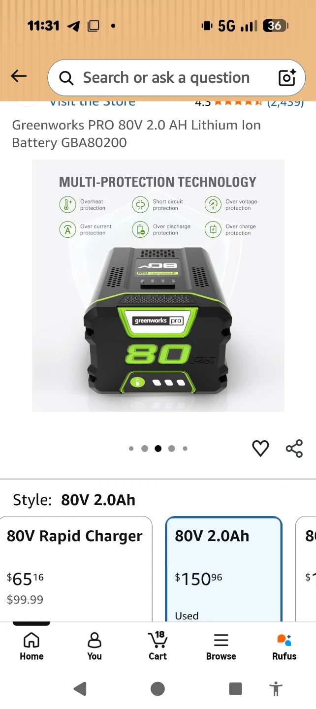 Greenworks PRO 80V 2.0Ah Lithium Ion Battery - photo 2