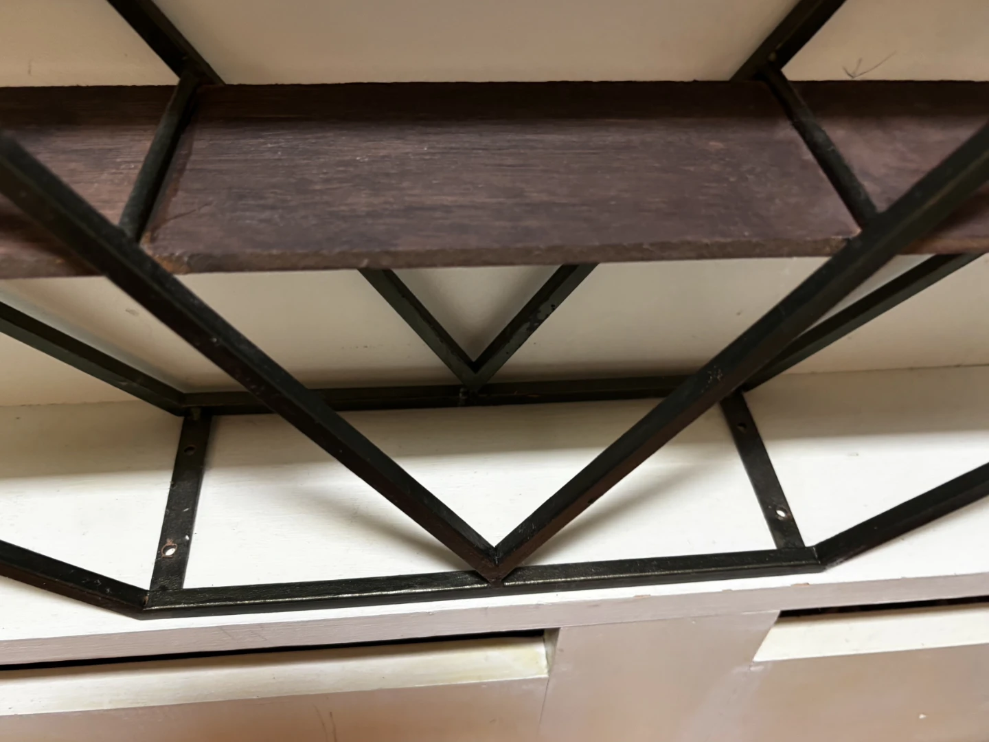 Geometric Octagon Green Metal and Dark Brown Wood Wall Shelf - photo 3