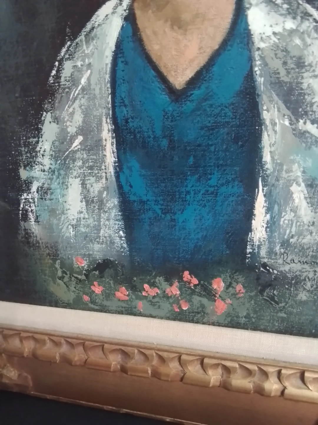 1960s MCM "Big Eye" Portrait Oil Painting by Ramona - photo 4