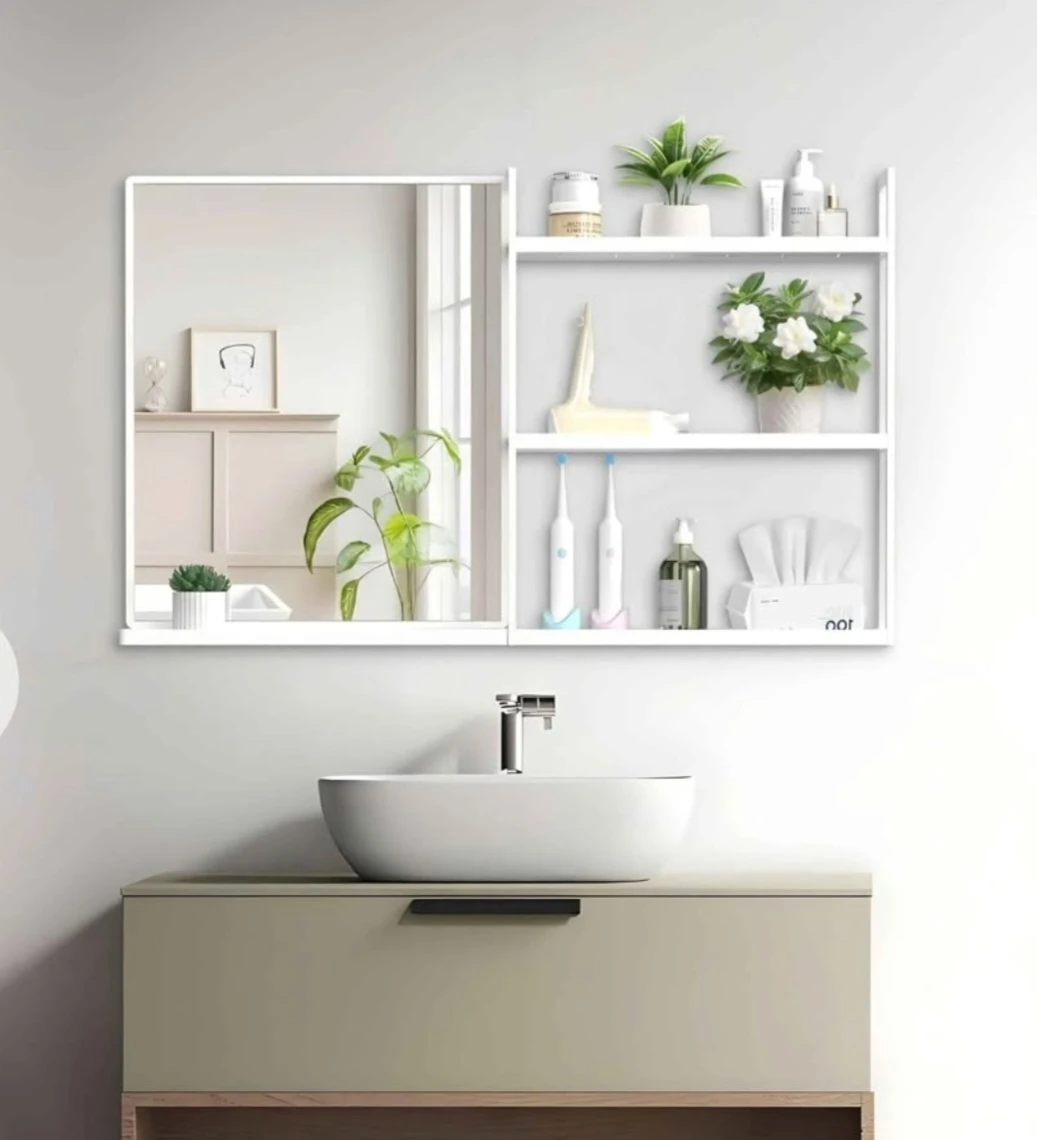Bathroom wall mirror with shelves