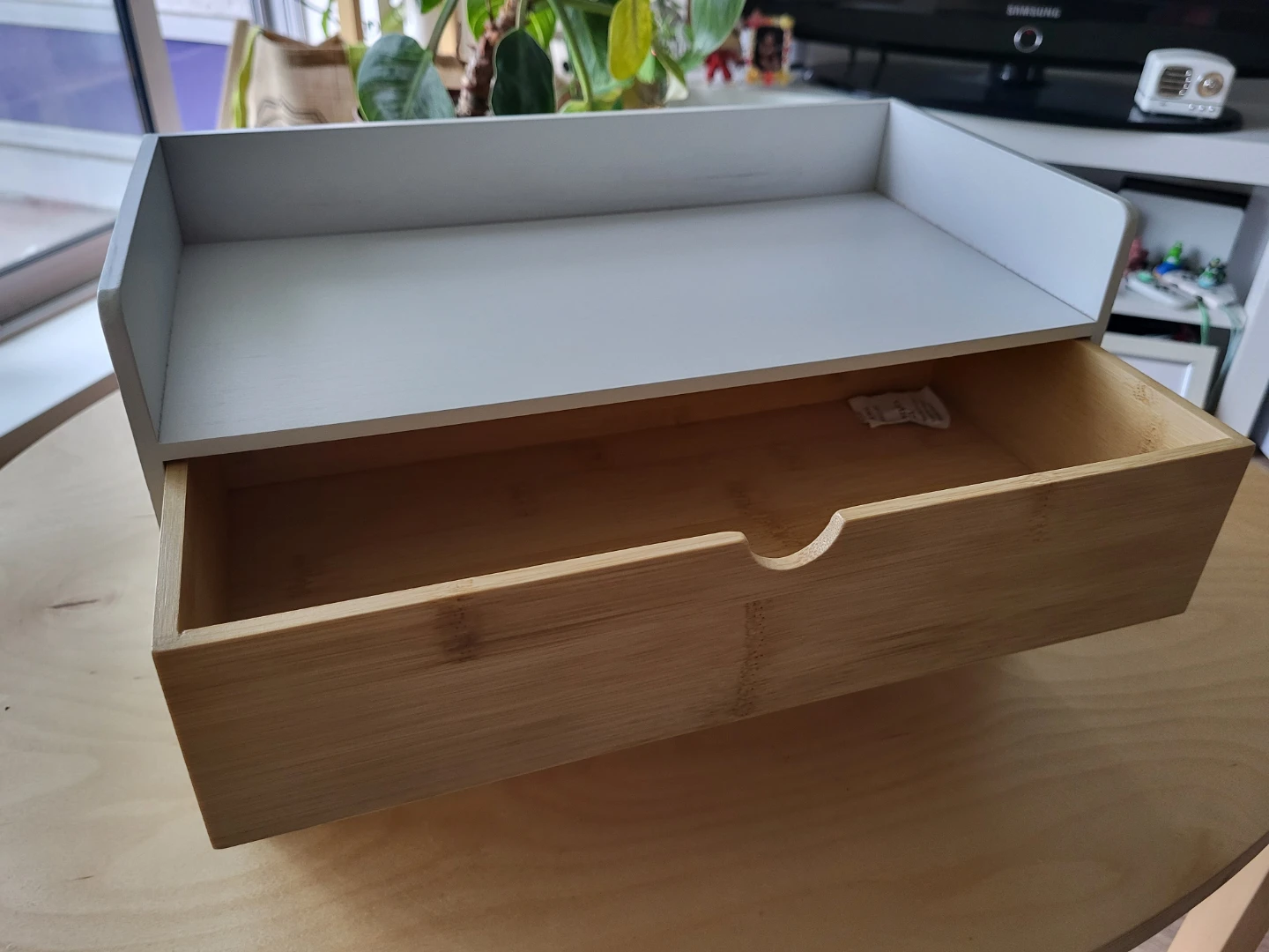 White and Bamboo Desktop Organizer with Drawers - photo 2