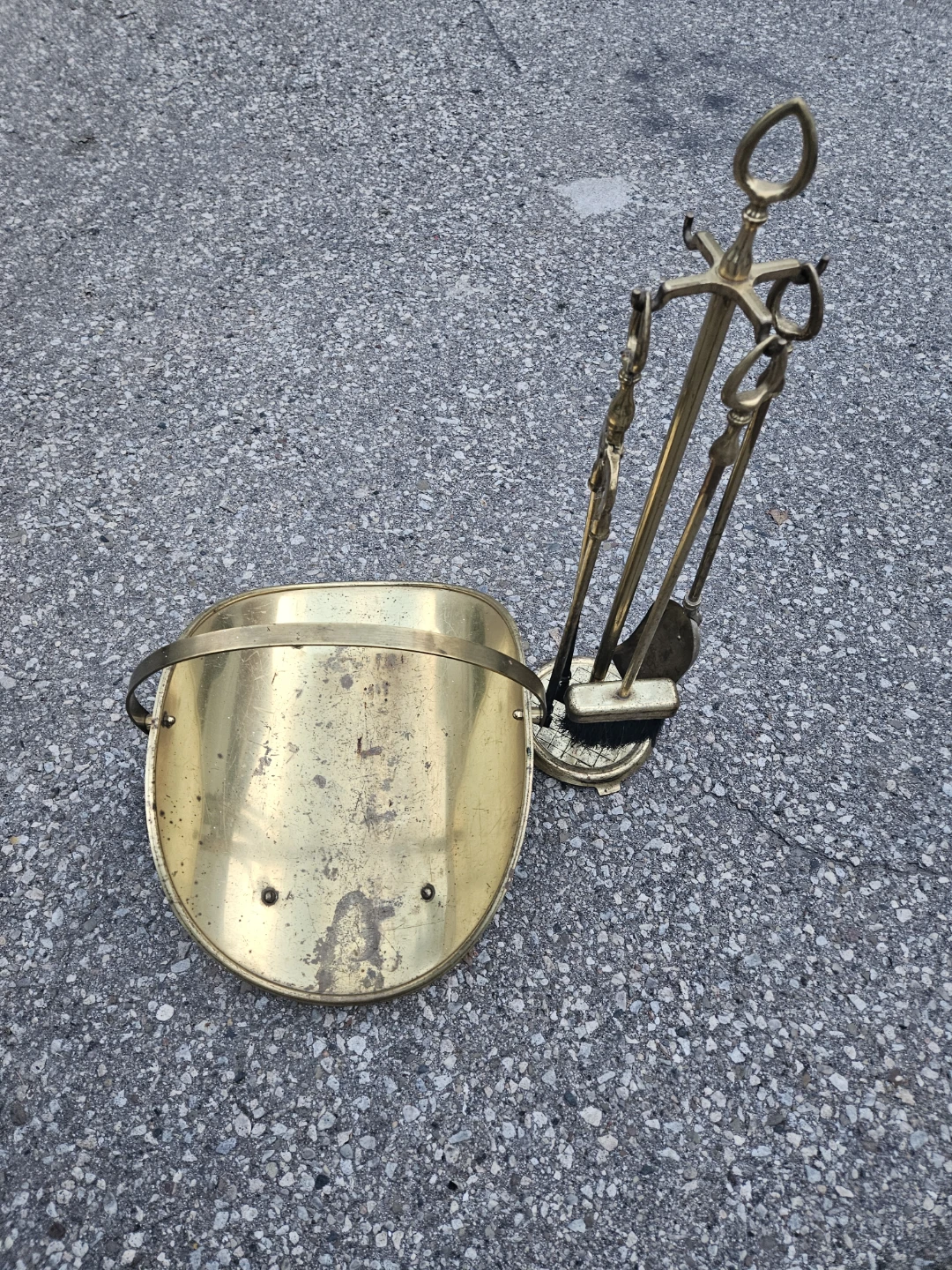 Vintage Brass Fireplace Tool Set with Scuttle