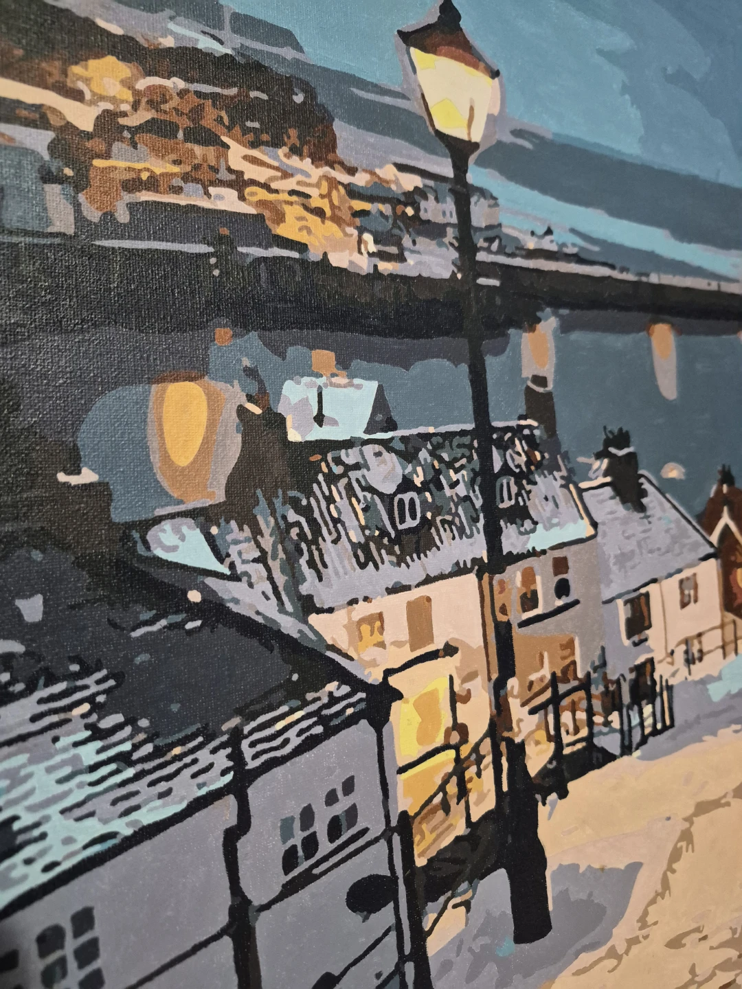 Winter Village Scene Canvas Painting - photo 3