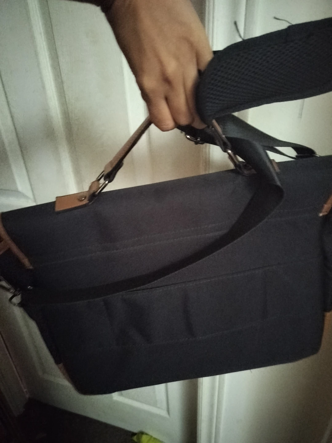 🏈Black Canvas Messenger Bag with Tan Accents - photo 2