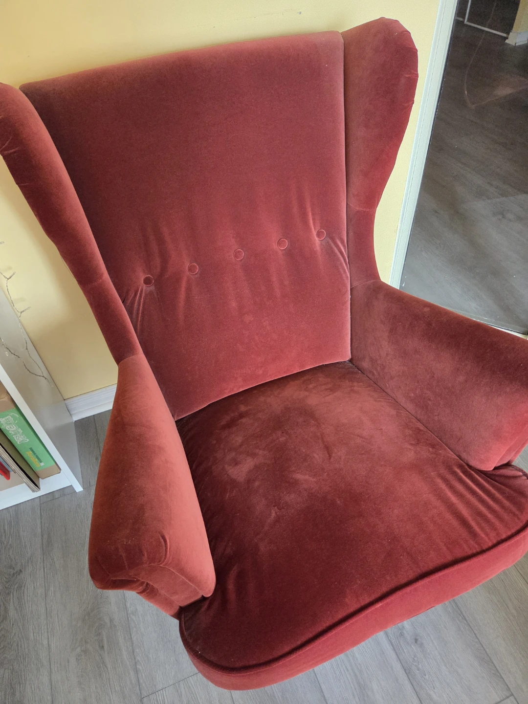 IKEA Red Brown Velvet Wingback Accent Chair