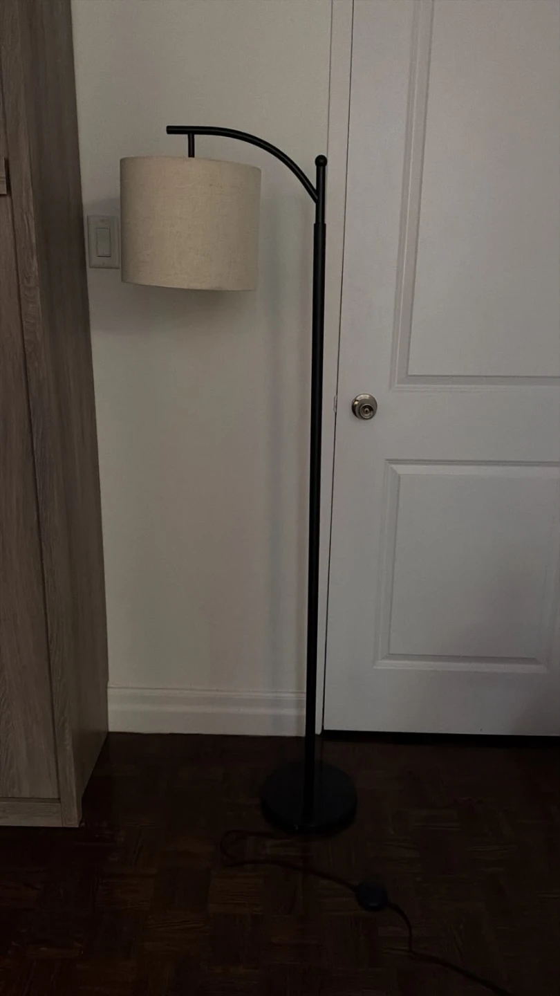 Modern Black Arc Floor Lamp with Linen Shade