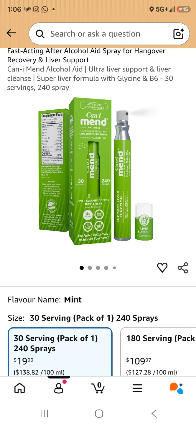 Can-i Mend Alcohol Aid Hangover Spray - Mint, 240 Sprays