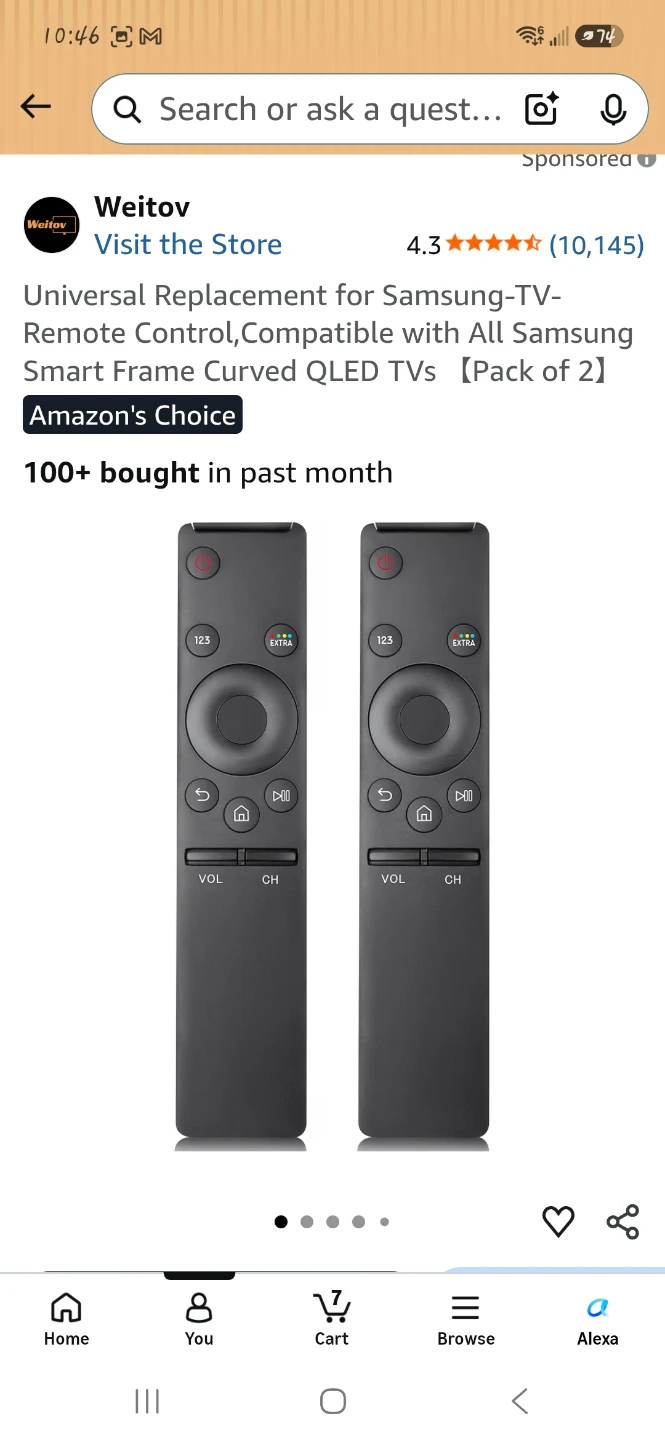Universal Samsung TV Remote - Pack of 2