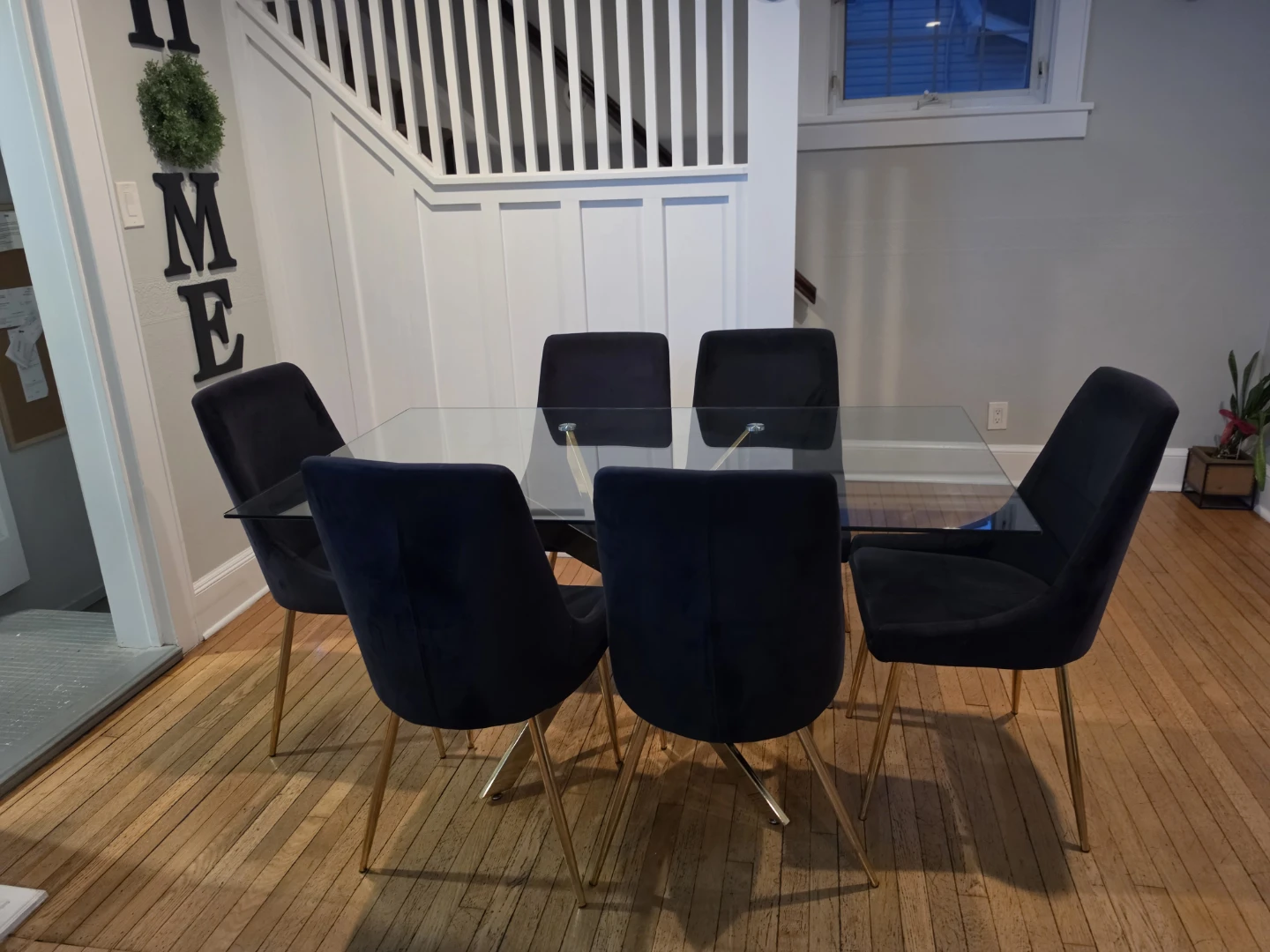 Glass Dining Table and 6 Velvet Chairs