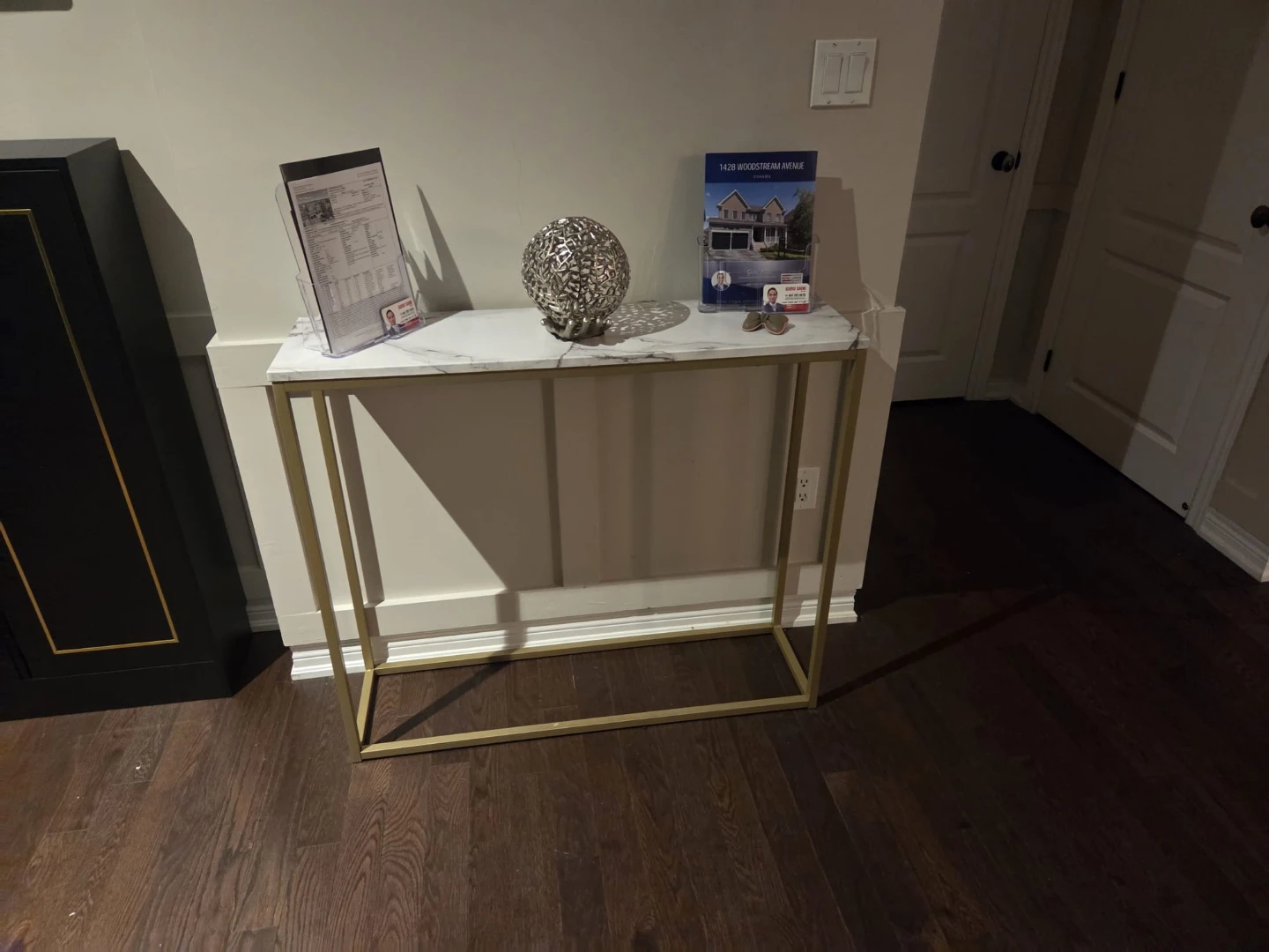 Marble Top Console Table with Gold Frame