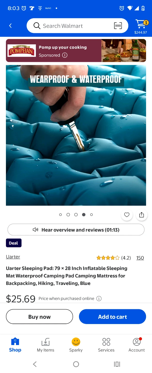Uarter Inflatable Sleeping Pad Blue - photo 3