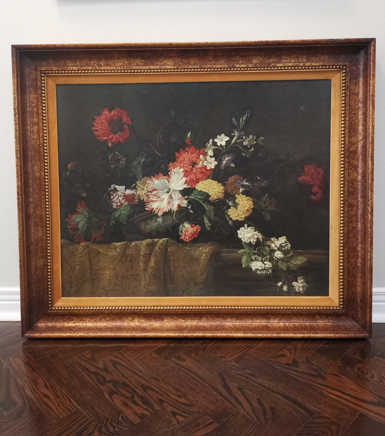 Large Floral Still Life Oil Painting in Ornate Frame