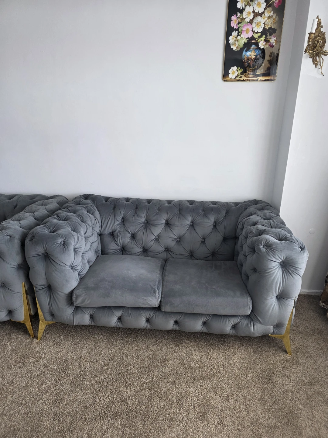 Grey Velvet Chesterfield Sofa - photo 3