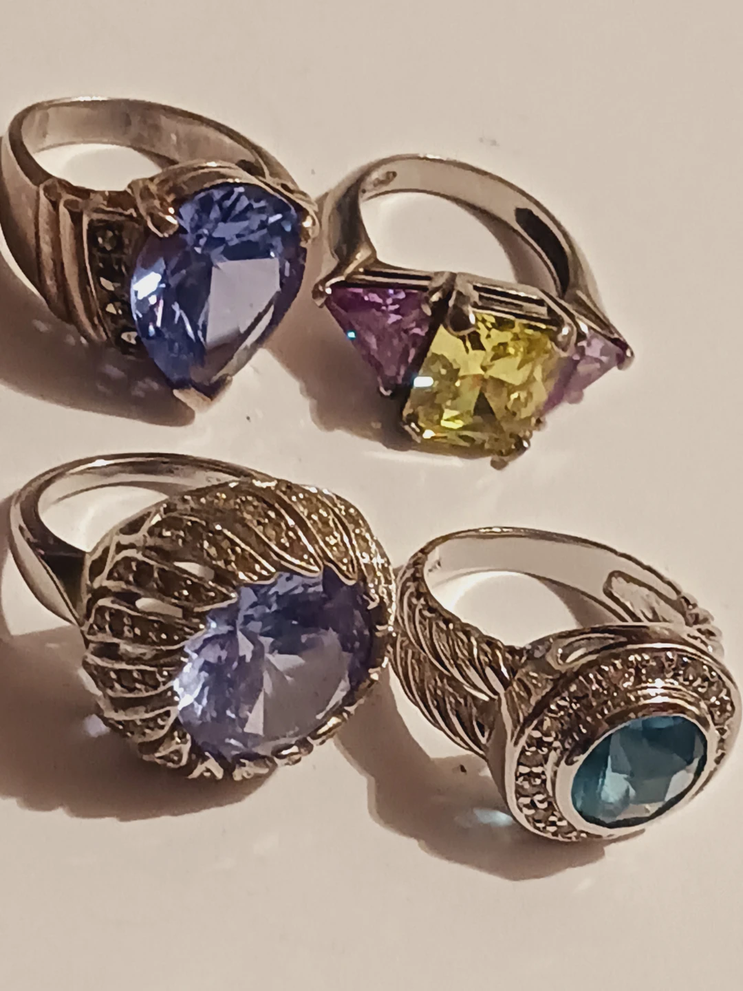 Lot of 4 Beautiful Sterling Silver 925 Gemstones Rings