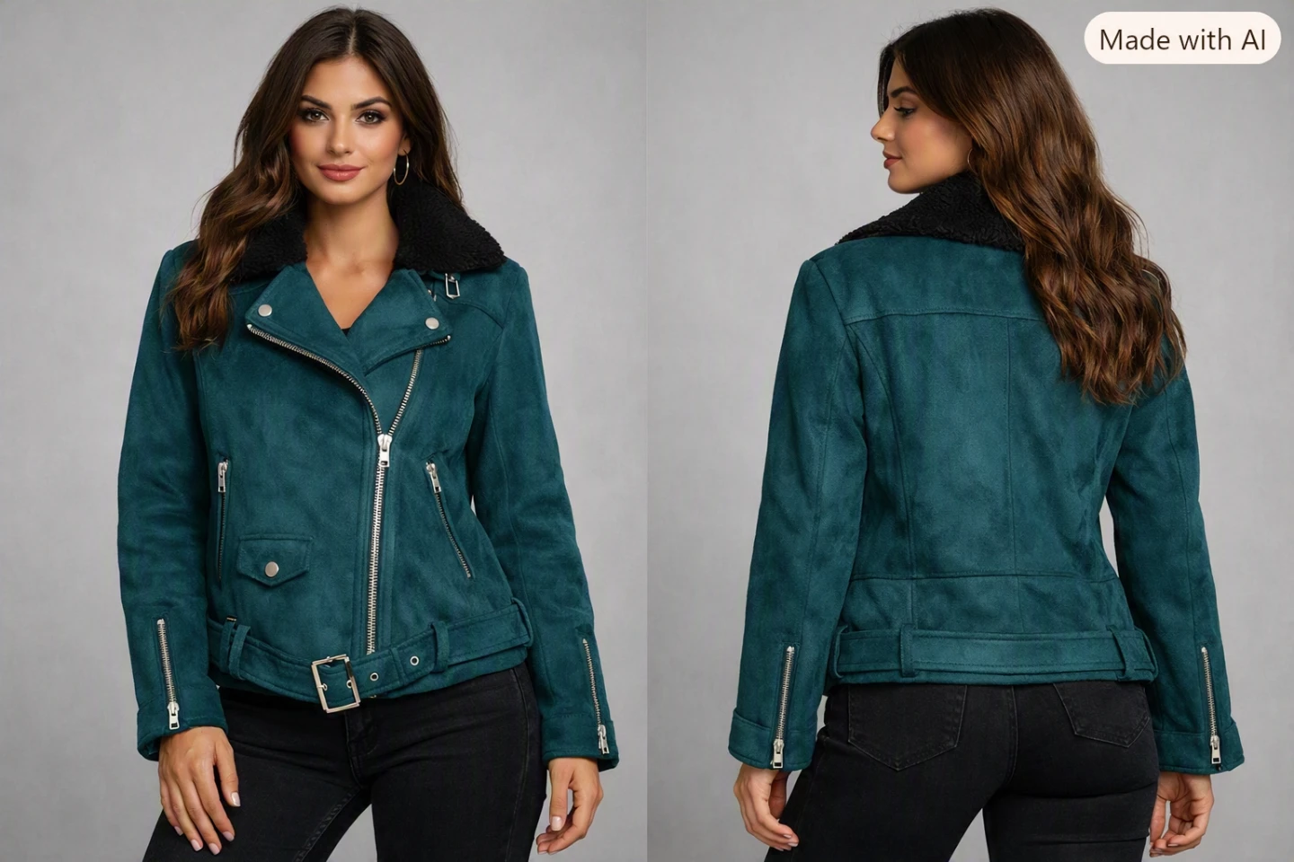 Teal Faux Suede Moto Jacket