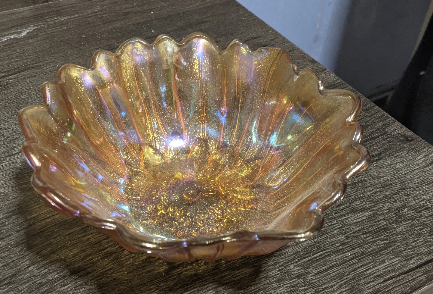 Vintage Iridescent Marigold Carnival Glass Bowl