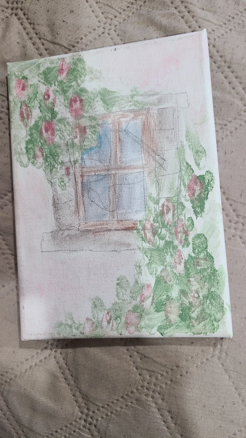 Original Floral Window Canvas Painting