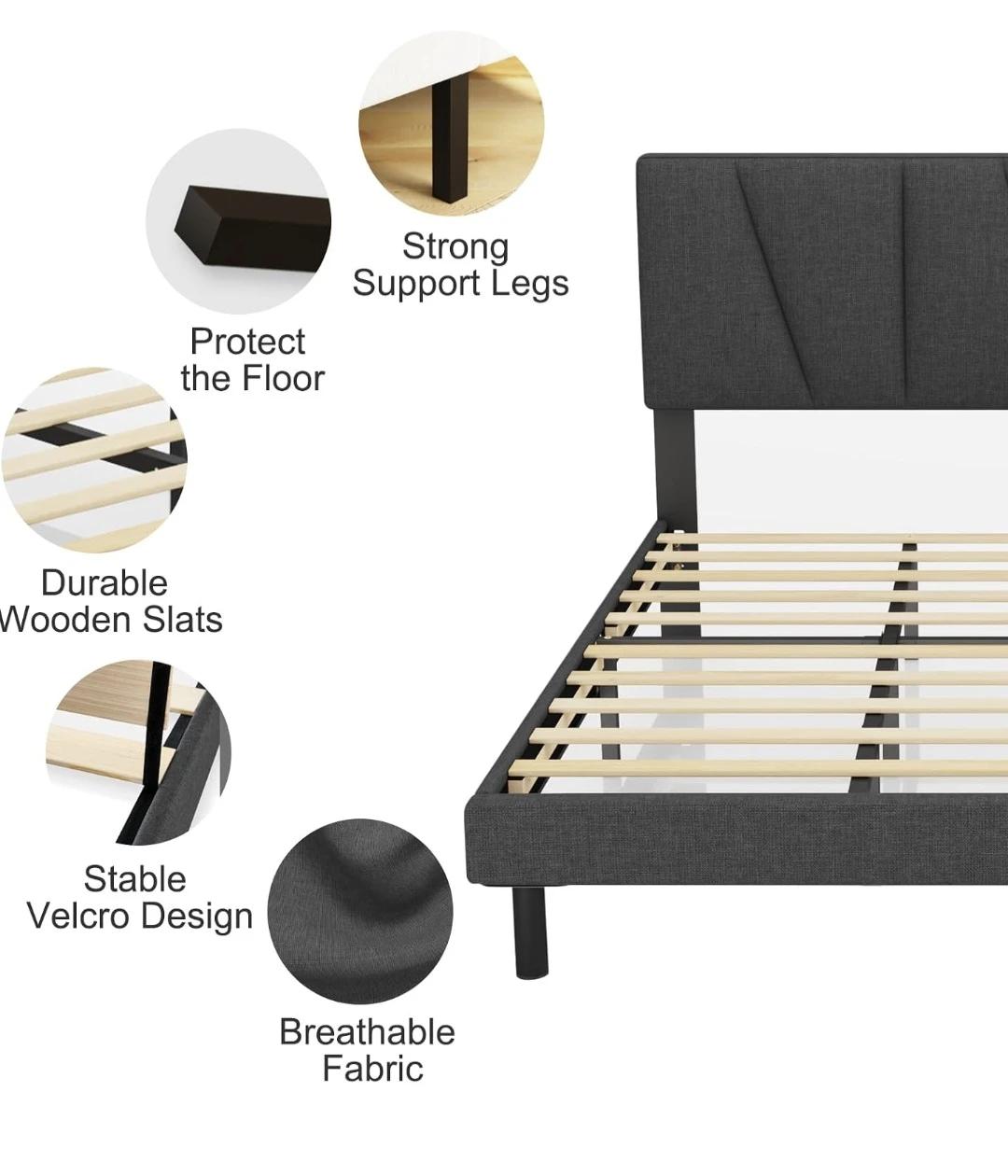 Queen Size Upholstered Platform Bed Frame - photo 2