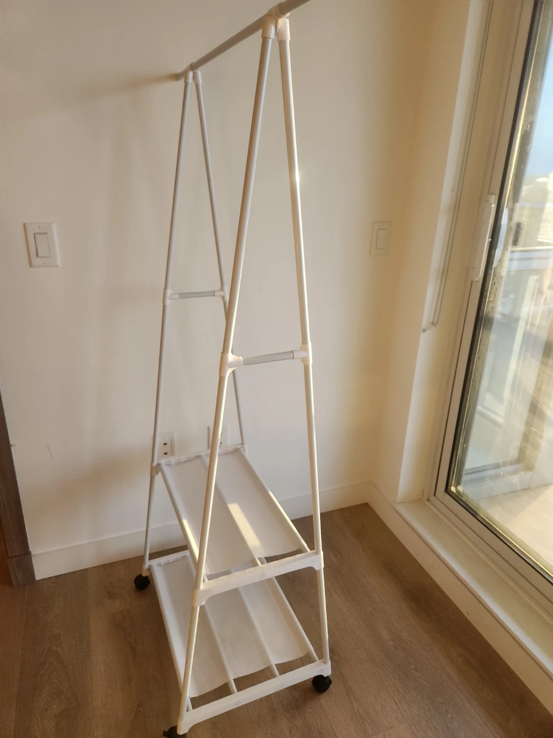 White Metal Rolling Garment Rack with Two Shelves - photo 2