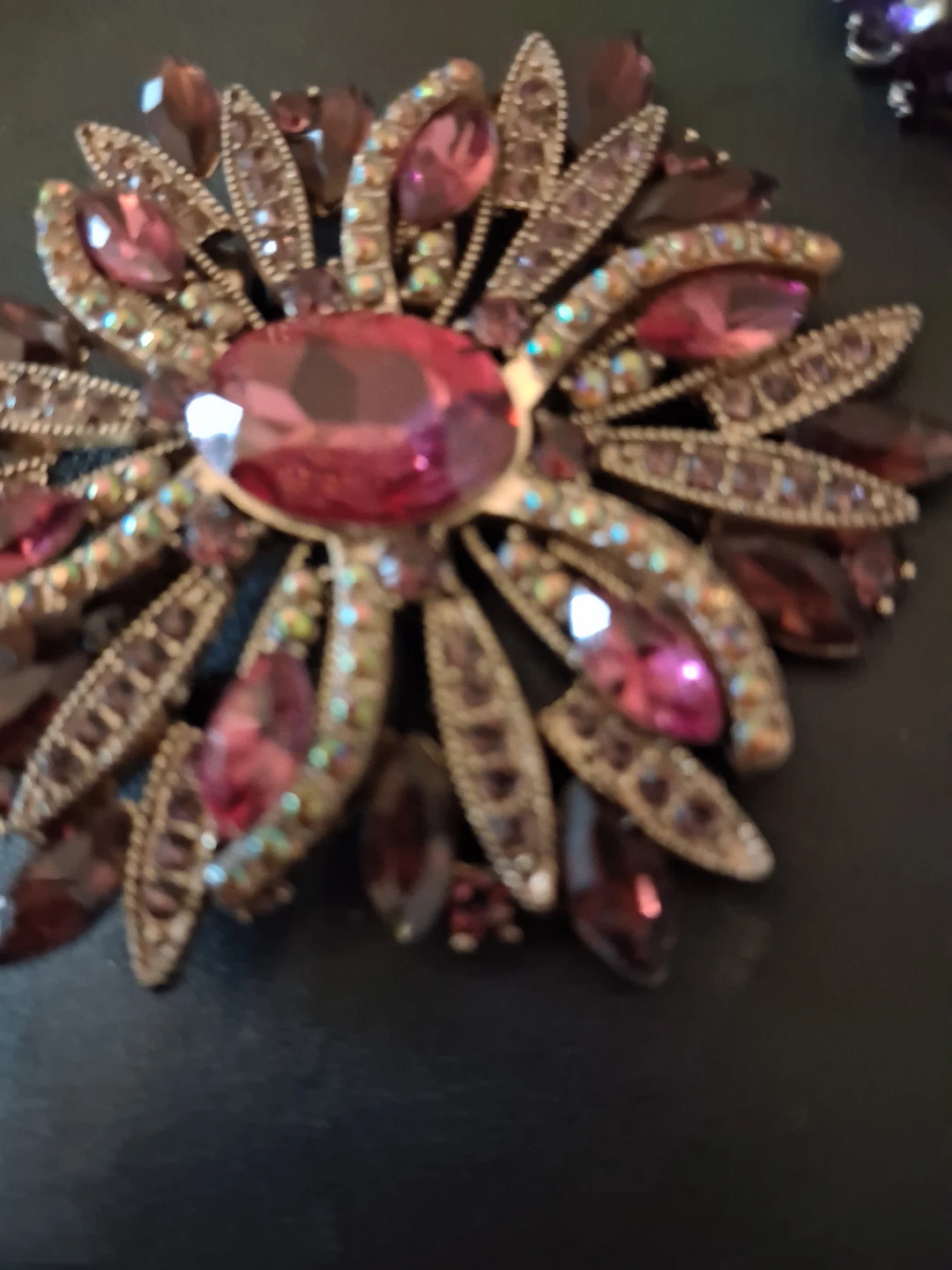 Vintage-style flower brooch with purple and pink crystals - photo 3