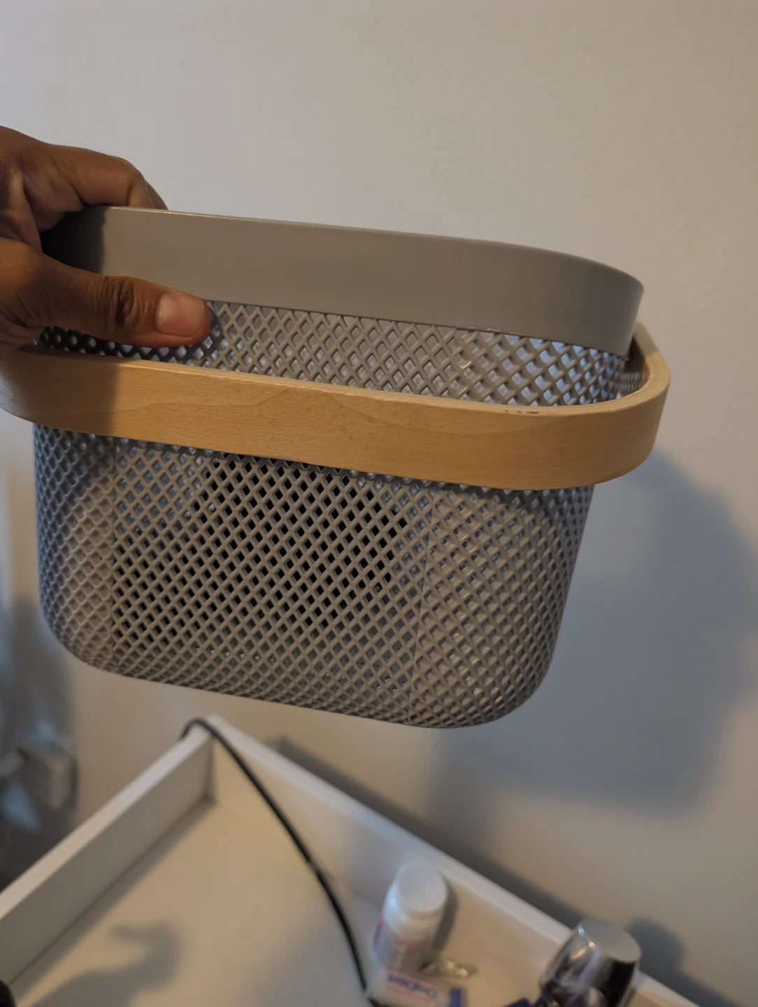 Grey Mesh Storage Basket with Wood Handle - photo 2