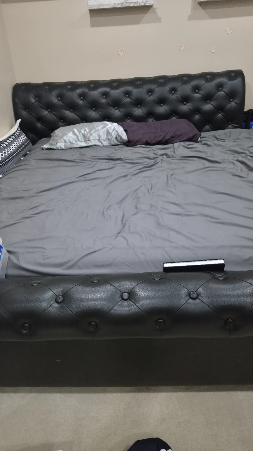 Black Tufted Upholstered King Size Bed Frame