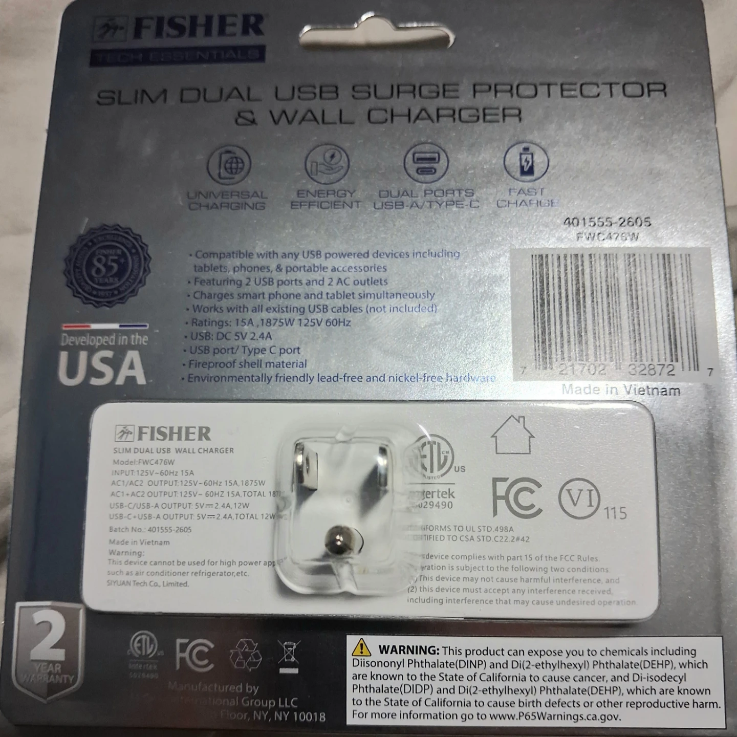 Fisher Slim Dual USB Surge Protector & Wall Charger🏈 - photo 2