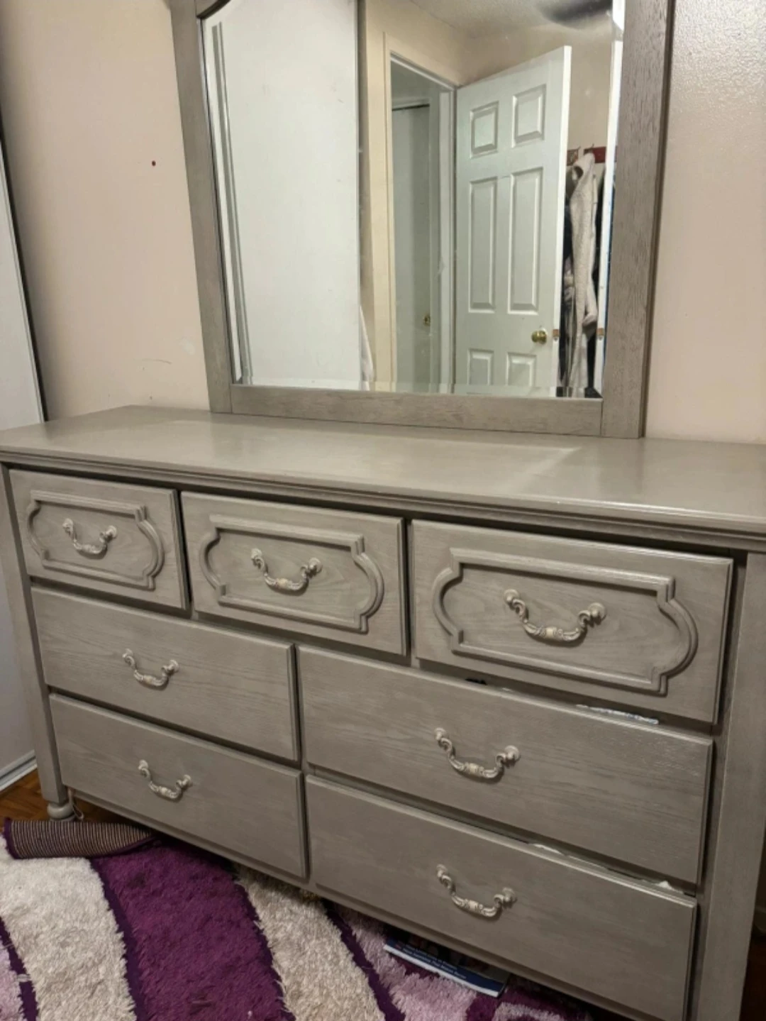 Grey Bedroom Dresser with Mirror - photo 4