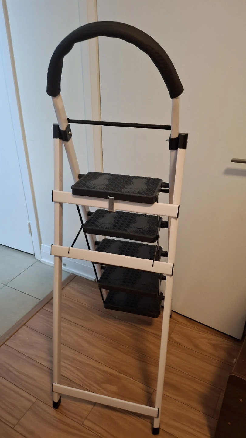 White 5-Step Folding Ladder with Handle,  stability bars - photo 3